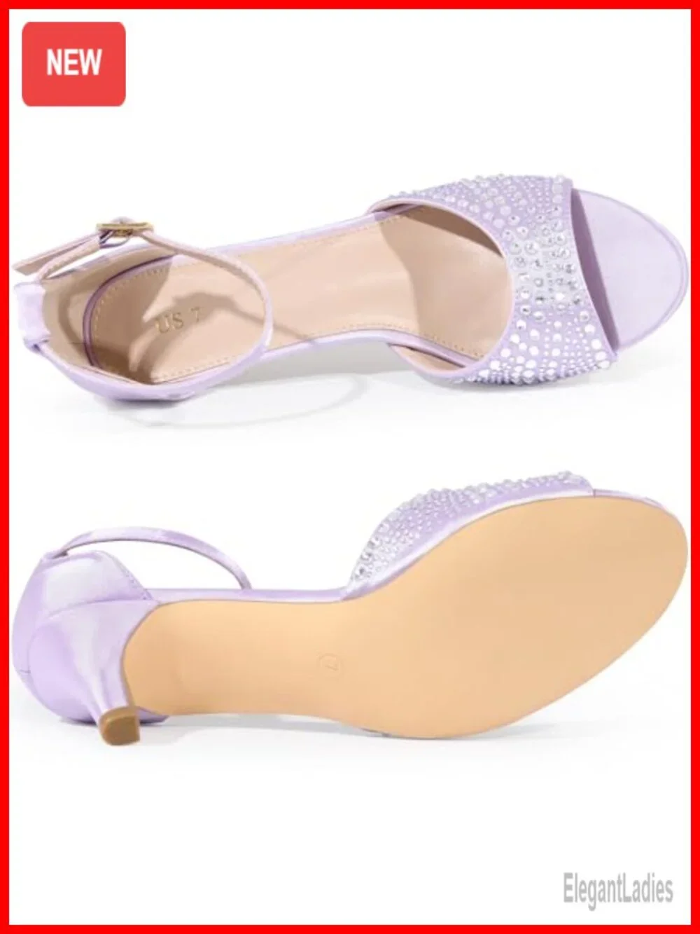 Rhinestone Satin Open Toe Ankle Strap Kitten Heel Sandals